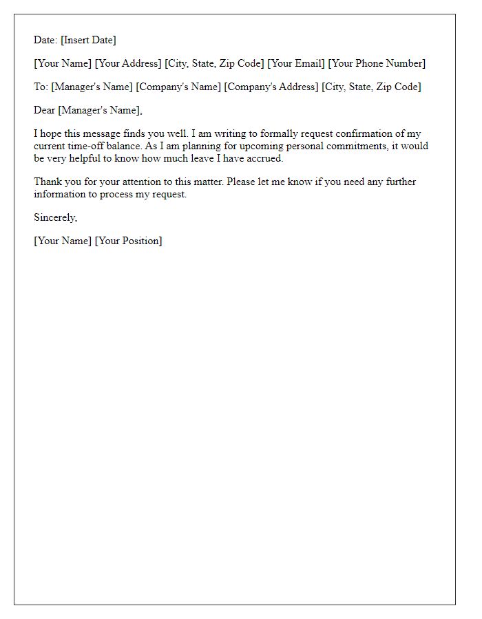 Letter template of time-off balance request