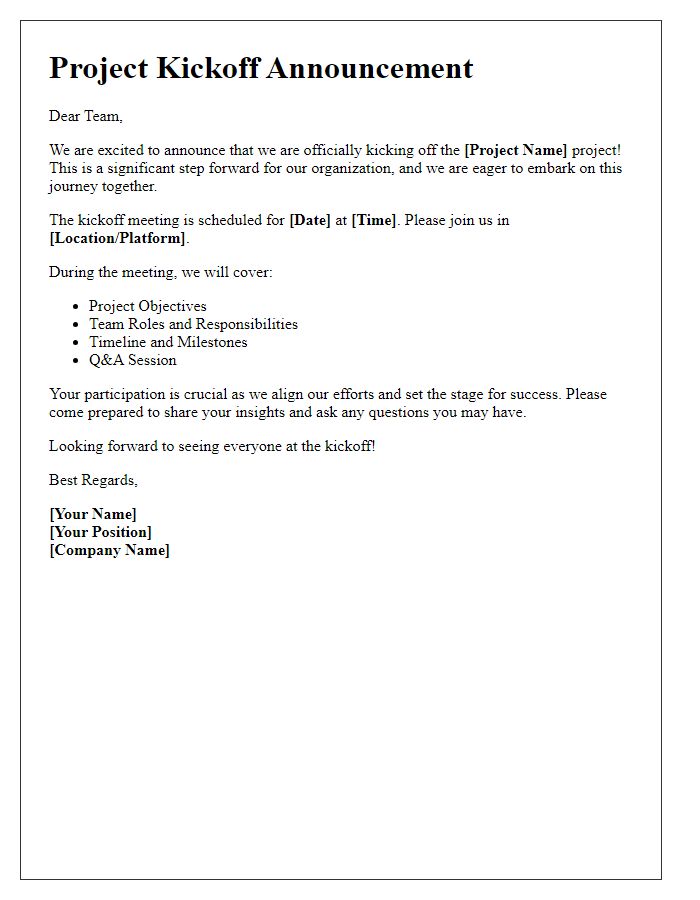 Letter template of project kickoff announcement