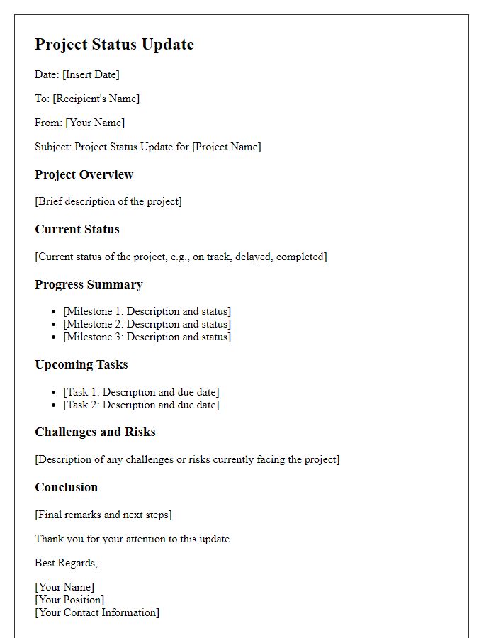 Letter template of project status update