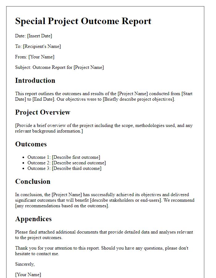 Letter template of special project outcome report