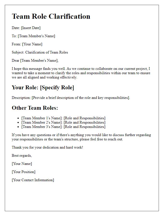 Letter template of team role clarification