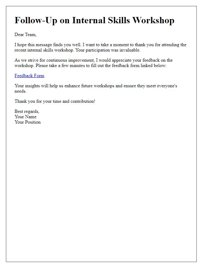 Letter template of follow-up for internal skills workshop feedback