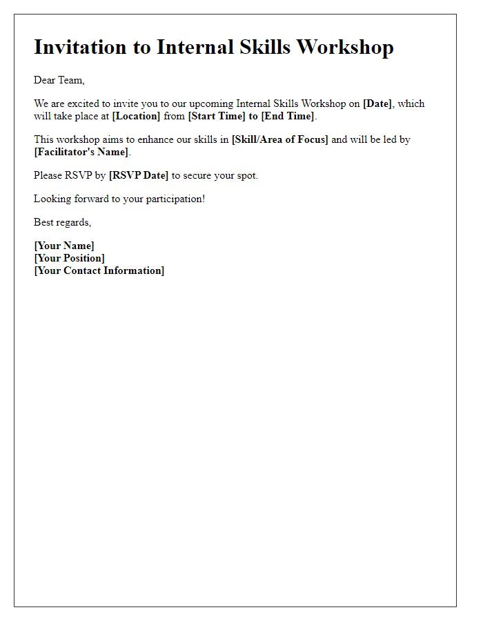 Letter template of invitation for internal skills workshop