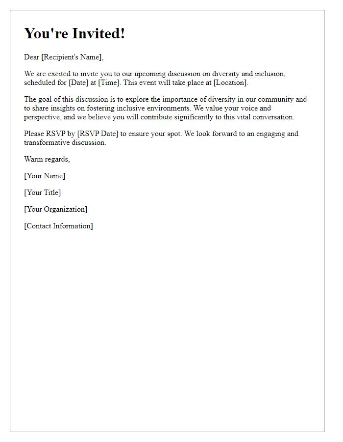 Letter template of invitation to a diversity-focused discussion