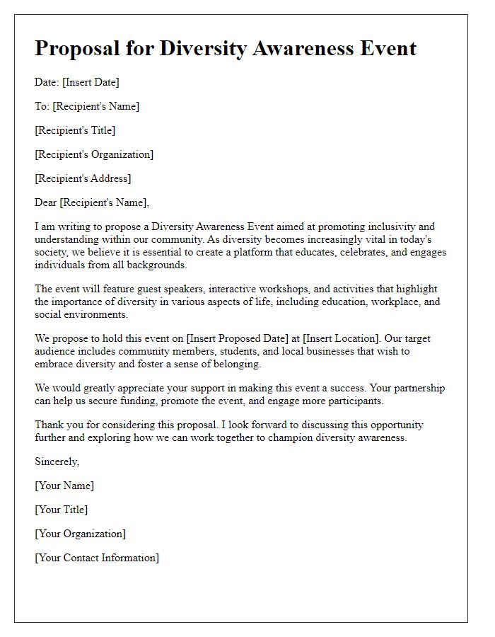 Letter template of proposal for a diversity awareness event