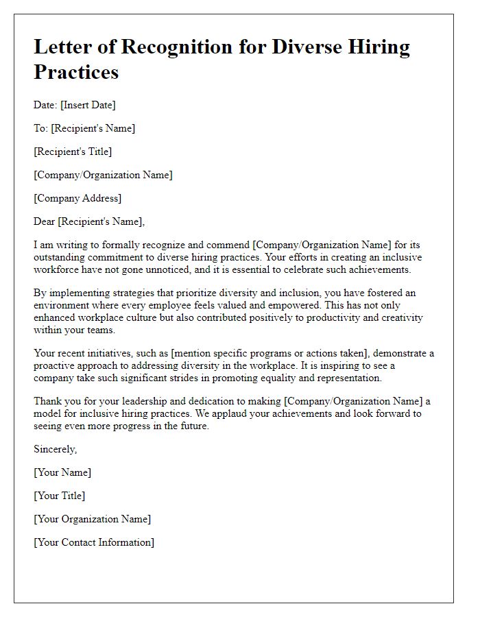 Letter template of recognition for diverse hiring practices