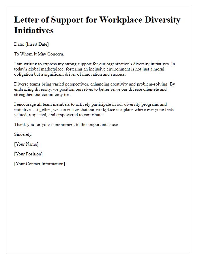 Letter template of support for workplace diversity initiatives