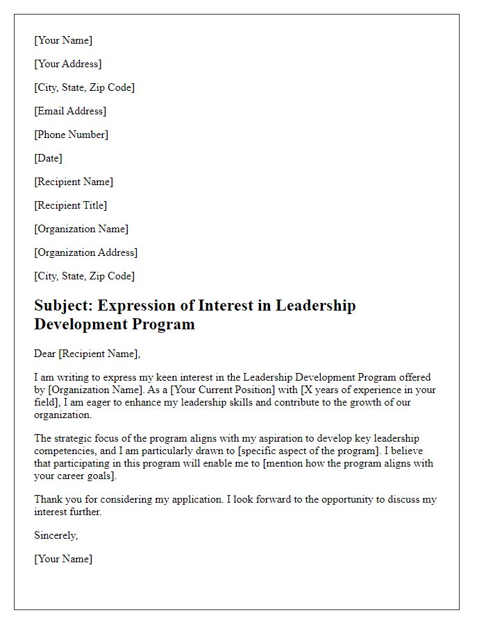 Letter template of Expressing Interest in Leadership Development Program