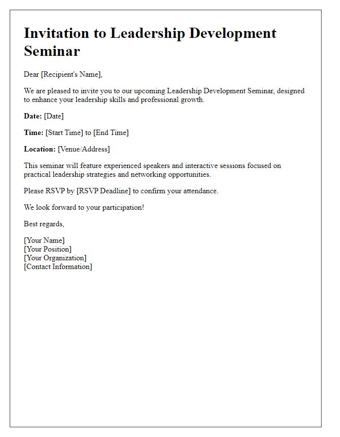 Letter template of Invitation to Leadership Development Seminar