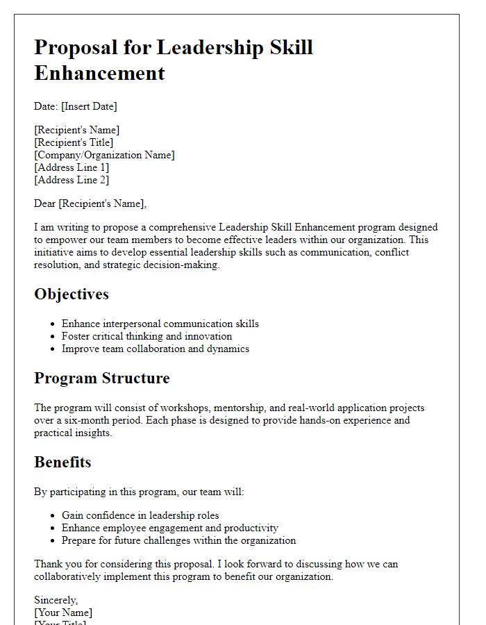 Letter template of Proposal for Leadership Skill Enhancement