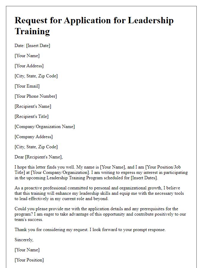 Letter template of Requesting Application for Leadership Training