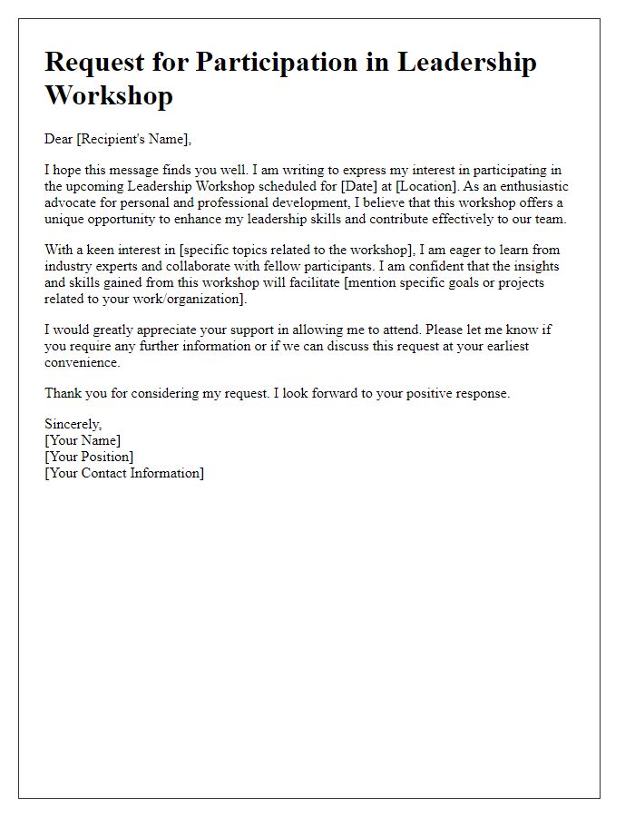 Letter template of Seeking Participation in Leadership Workshop