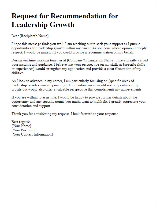 Letter template of Seeking Recommendations for Leadership Growth