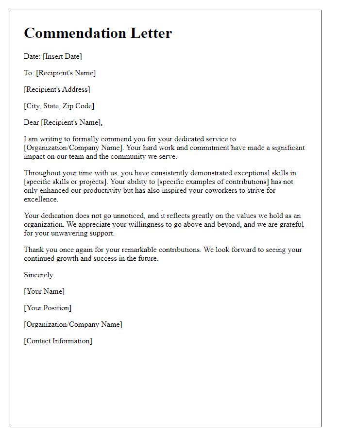 Letter template of commendation for dedicated service