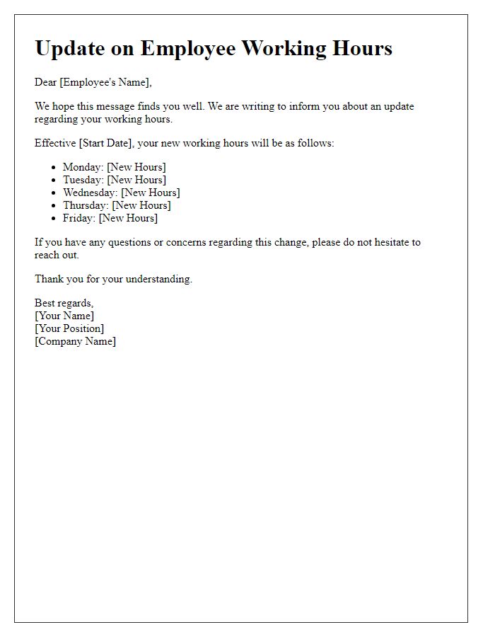 Letter template of update on employee working hours