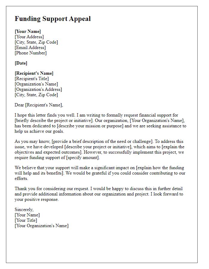 Letter template of funding support appeal