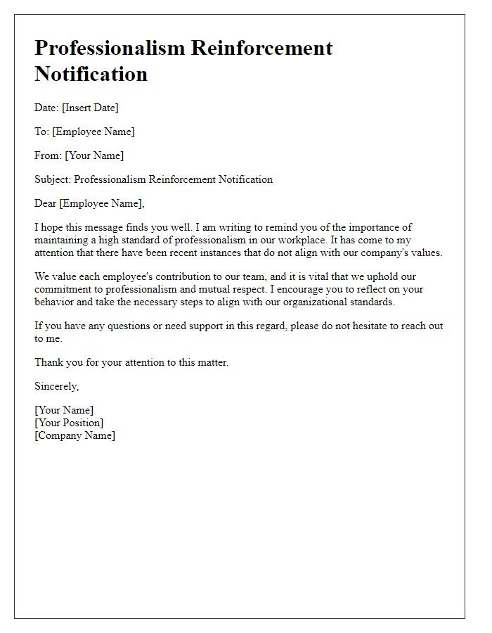 Letter template of professionalism reinforcement notification