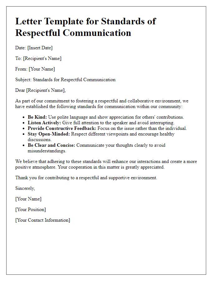 Letter template of standards for respectful communication