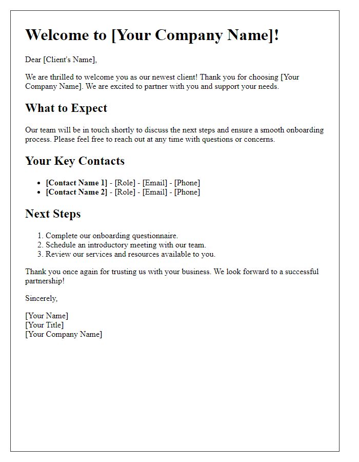 Letter template of Client Onboarding Welcome