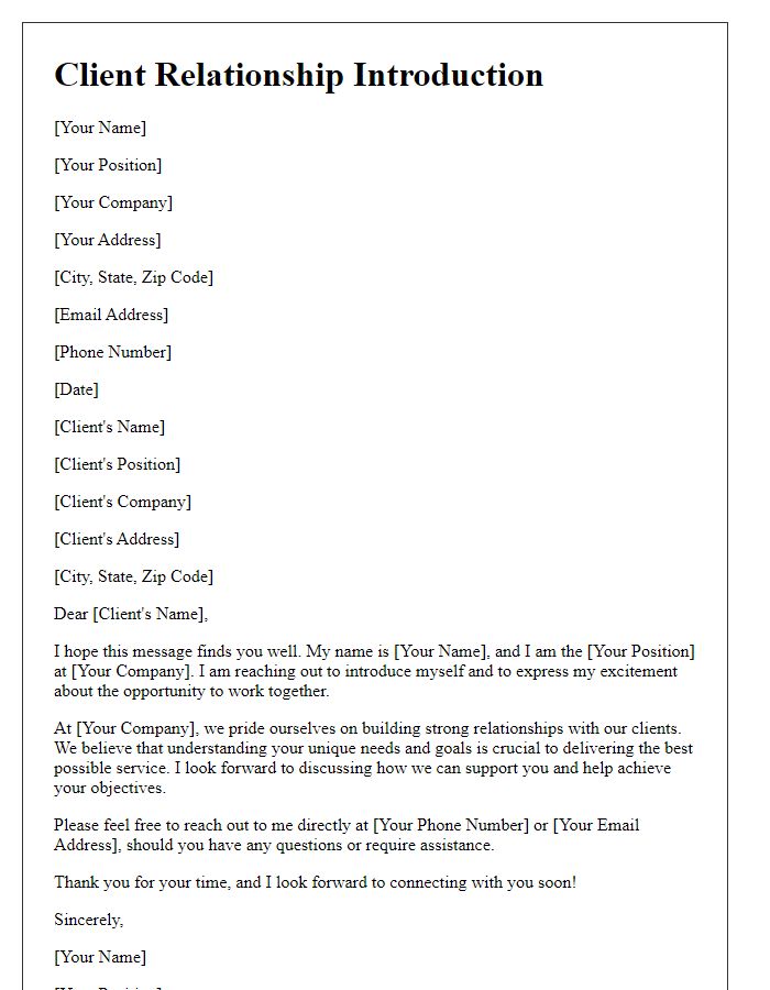 Letter template of Client Relationship Introduction