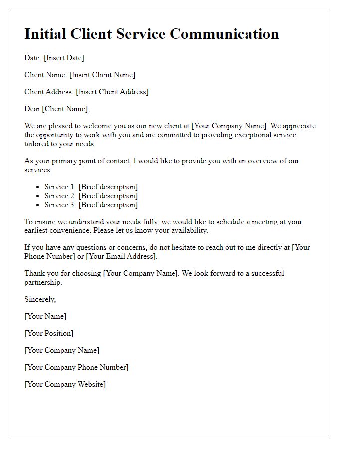 Letter template of Initial Client Service Communication