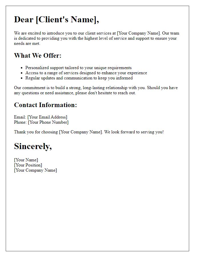 Letter template of Introduction to Our Client Services