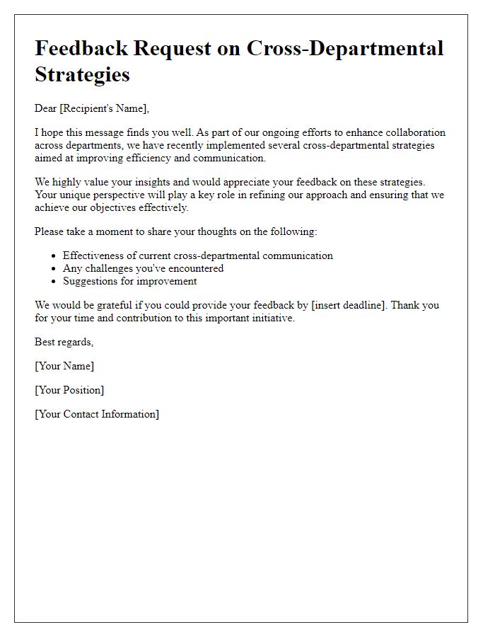 Letter template of feedback request on cross-departmental strategies