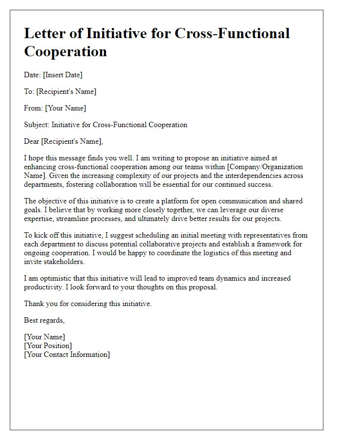 Letter template of initiative for cross-functional cooperation