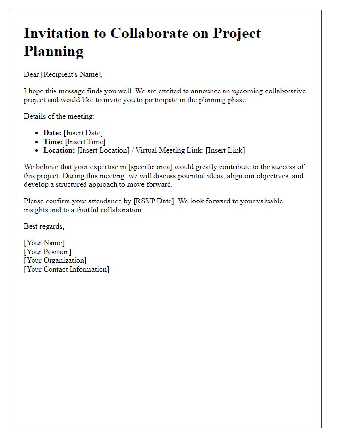 Letter template of invitation for collaborative project planning