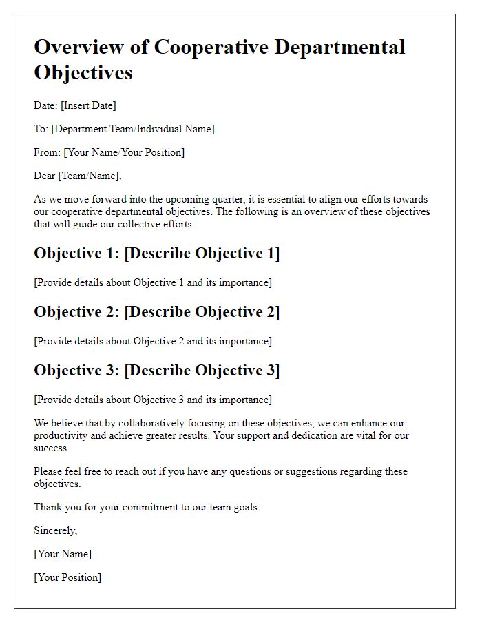 Letter template of overview for cooperative departmental objectives