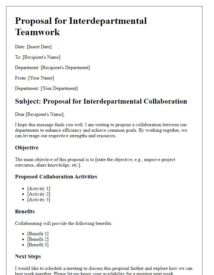 Letter template of proposal for interdepartmental teamwork