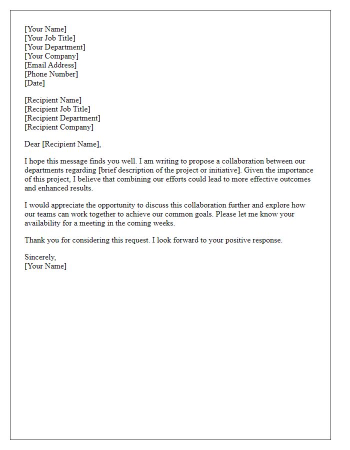 Letter template of request for cross-department collaboration