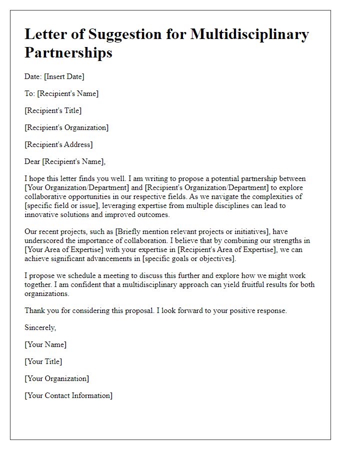 Letter template of suggestion for multidisciplinary partnerships