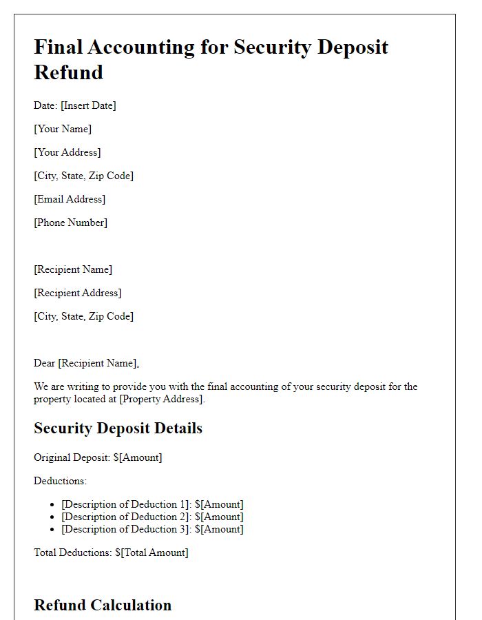 Letter template of final accounting for security deposit refund