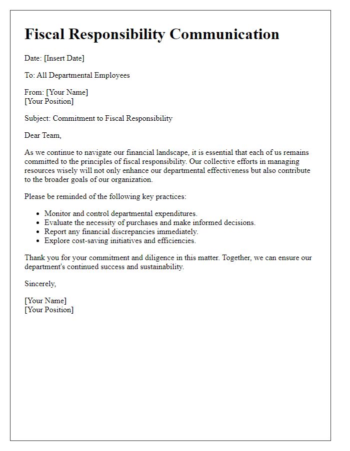 Letter template of fiscal responsibility communication to departmental employees