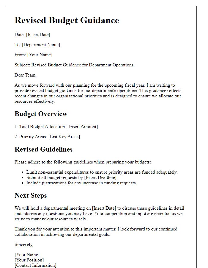 Letter template of revised budget guidance for department operations