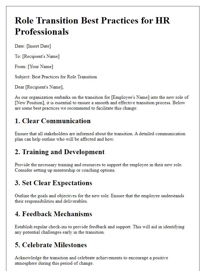 Letter template of role transition best practices for HR professionals