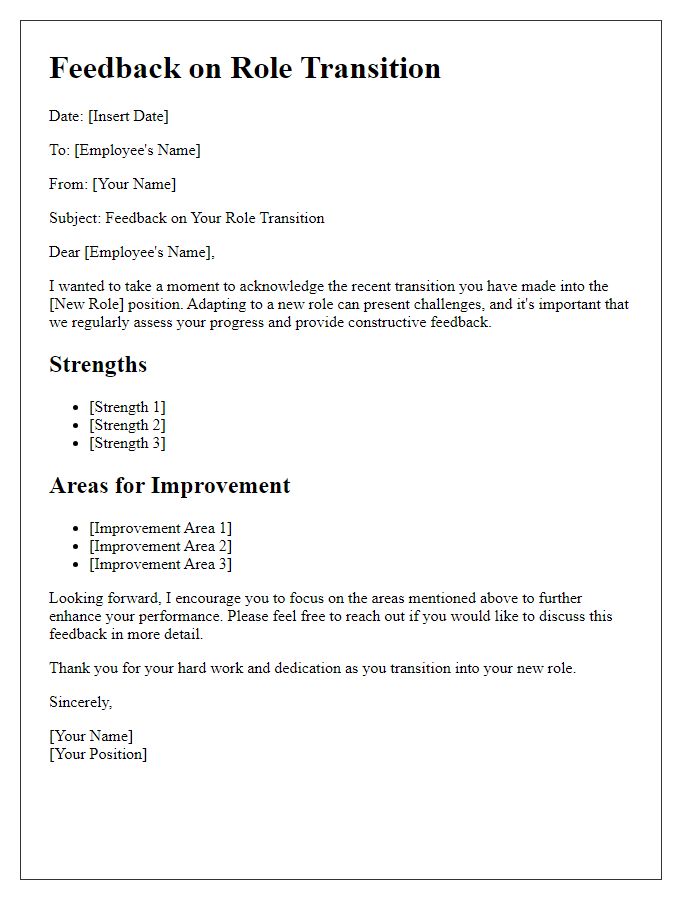 Letter template of role transition feedback for performance improvement