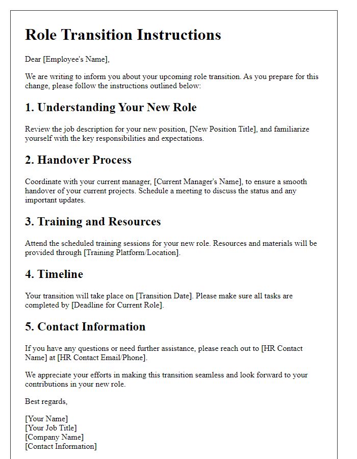 Letter template of role transition instructions for employees