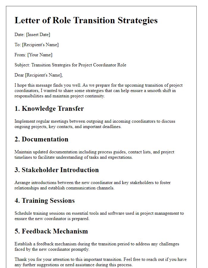 Letter template of role transition strategies for project coordinators