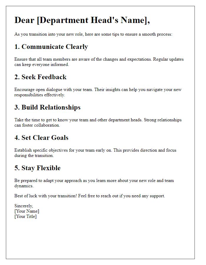 Letter template of role transition tips for department heads