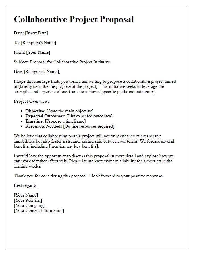 Letter template of collaborative project proposal for team initiatives