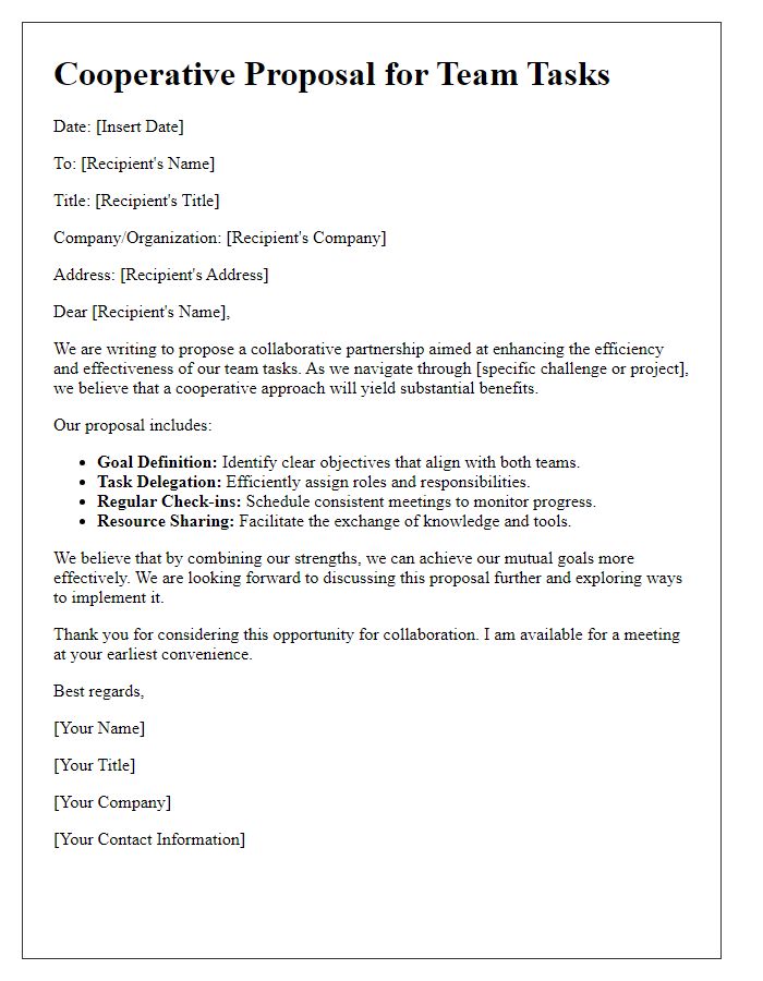 Letter template of cooperative proposal for team tasks