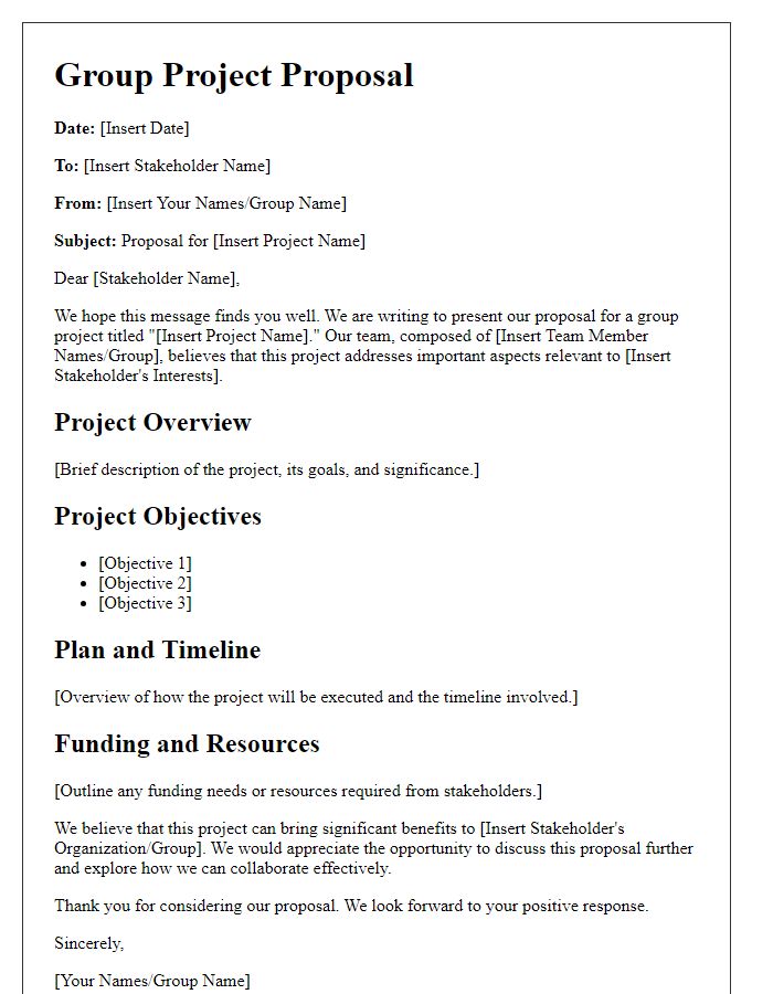 Letter template of group project proposal for stakeholders