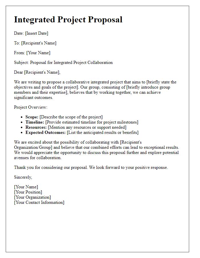 Letter template of integrated project proposal for group collaboration