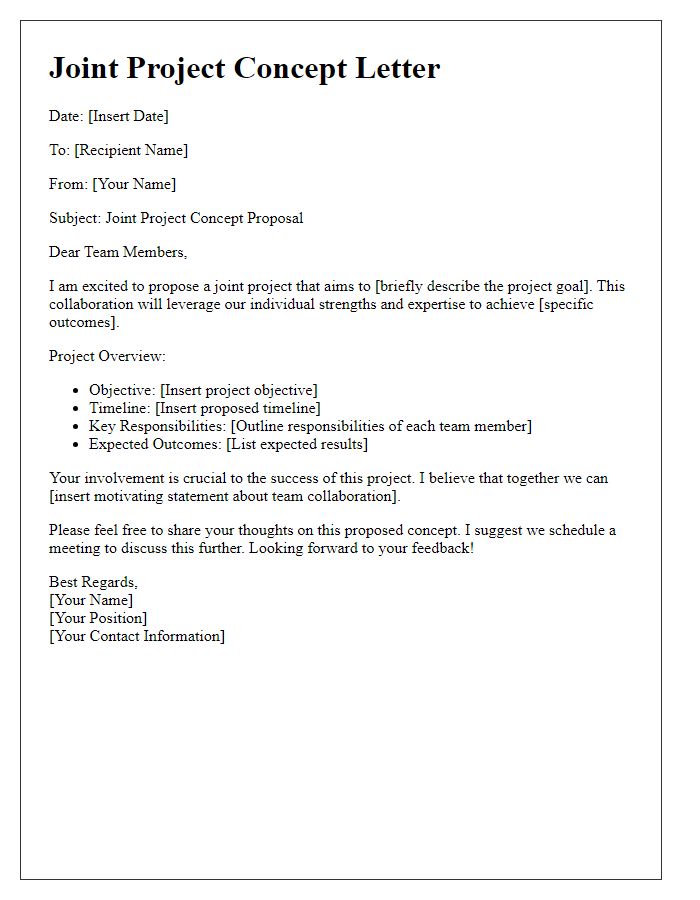 Letter template of joint project concept for team members