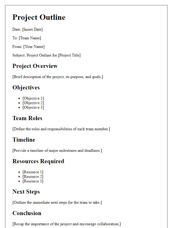 Letter template of project outline for team effort