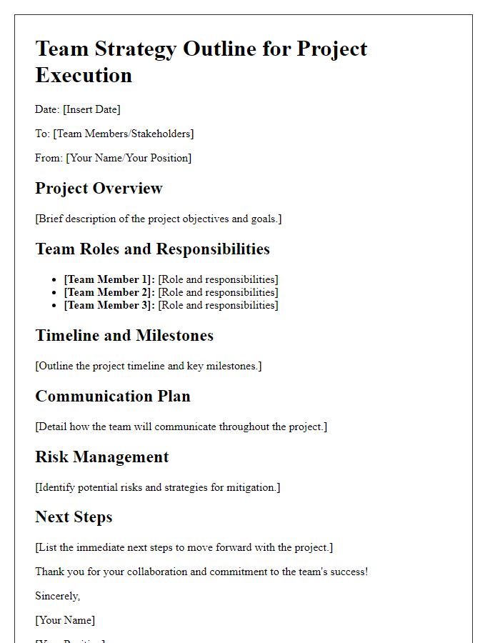 Letter template of team strategy outline for project execution