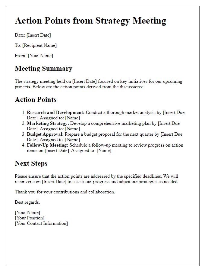 Letter template of action points from strategy meeting