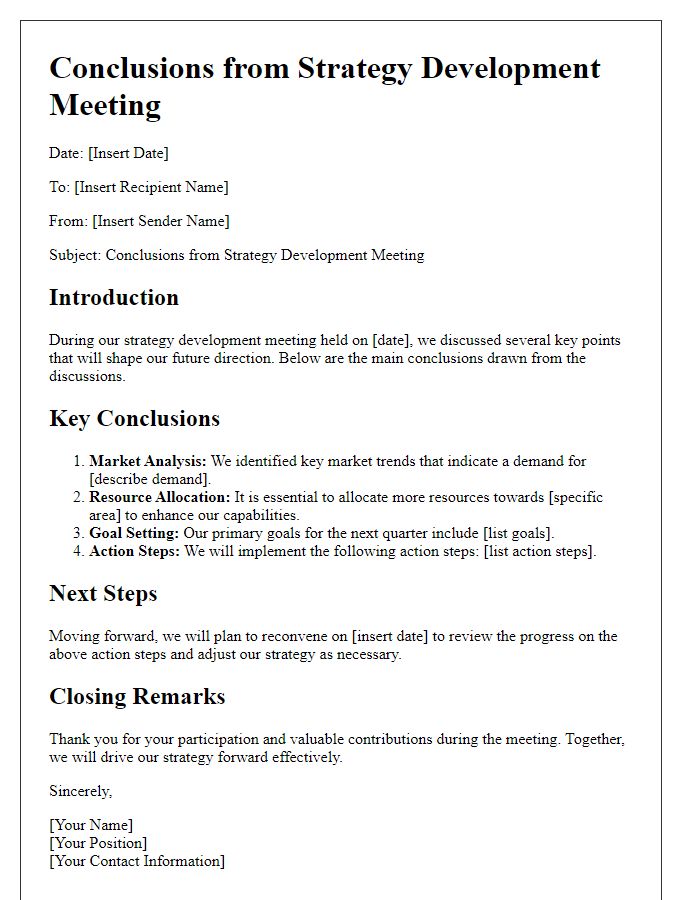 Letter template of conclusions from strategy development meeting